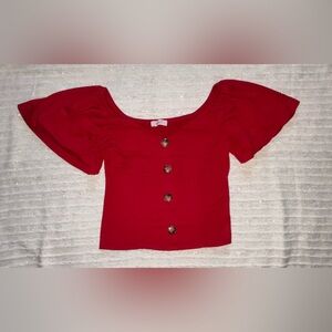 Red Blouse Tight Fitted Puff Sleeves by Love J